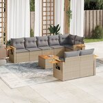 vidaXL Salon de jardin avec coussins 9 Pièces beige résine tressée
