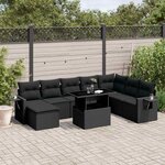 vidaXL Salon de jardin 8 Pièces avec coussins noir résine tressée