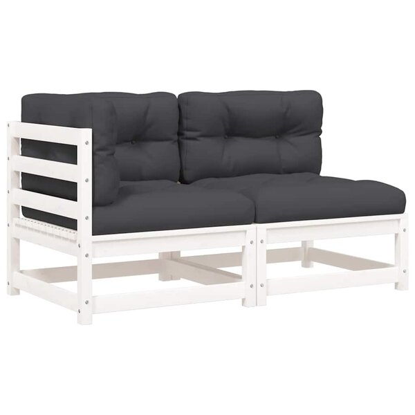 vidaXL Canapé de jardin et coussins 2 places blanc bois de pin massif