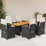 vidaXL Ensemble à manger de jardin coussins 7Pièces Noir Résine tressée