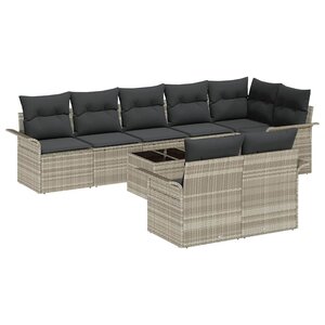 vidaXL Ensemble de canapé de jardin 9 Pièces Gris clair Poly rotin