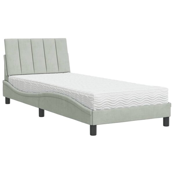 vidaXL Lit avec matelas Hanko gris clair 90x200 cm velours