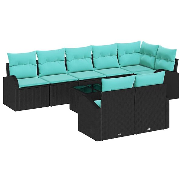 vidaXL Ensemble de canapé de jardin 9 Pièces Noir et turquoise Poly rotin