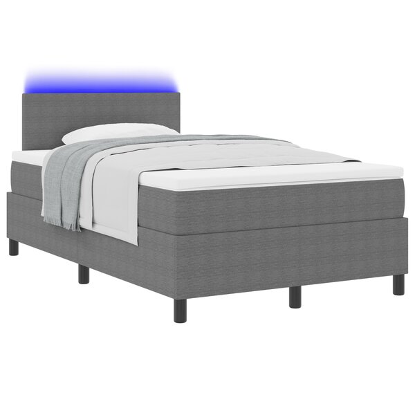 vidaXL Lit à Ressorts avec Matelas & Lumière LED Gris Clair Petit Double Tissu en Velours Côtelé