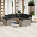 vidaXL Salon de jardin avec coussins 13 Pièces gris résine tressée