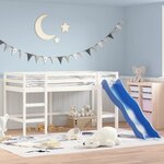 vidaXL Lit mezzanine enfants toboggan blanc 90x200 cm bois pin massif