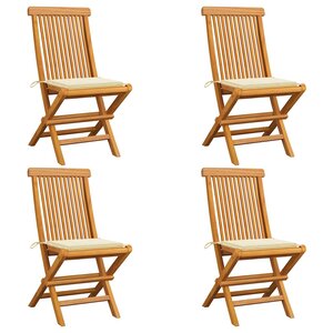 vidaXL Chaises de jardin et coussins crème lot de 4 Bois teck massif