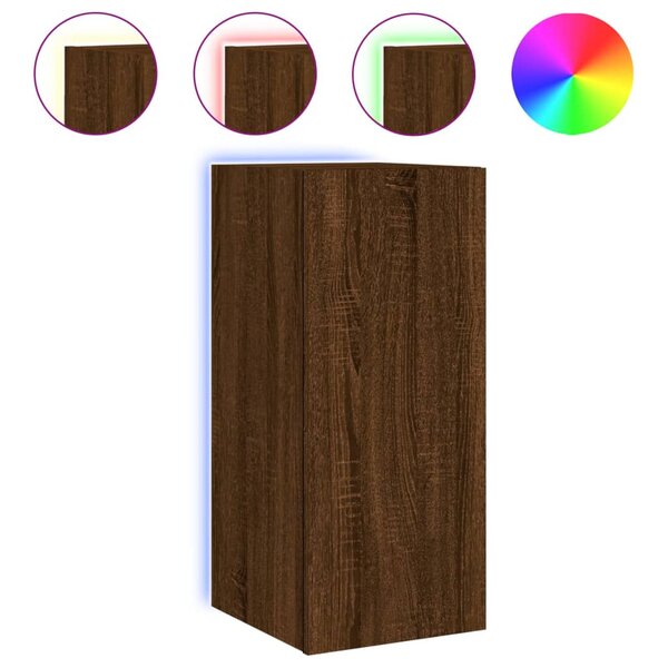 vidaXL Meuble TV mural avec lumières LED chêne marron 30 5x35x70 cm