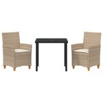 vidaXL Ensemble de salle à manger de jardin 3 pièces avec coussins Beige Poly Rattan