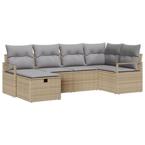 Ensemble de canapé de jardin 6 pièces avec coussins en rotin poly beige