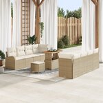 Ensemble de canapé jardin 11 pièces avec coussins beige poly rotin acacia