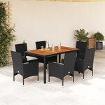 vidaXL Ensemble à manger de jardin et coussins 7Pièces noir rotin acacia