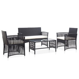 Salon de jardin meuble d'extérieur ensemble de mobilier 4 pièces avec coussin résine tressée noir 02_0016075