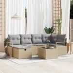 Ensemble de Canapé de Jardin vidaXL 7 Pièces avec Coussins Beige Rattan Poly