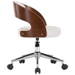 Chaise fauteuil siège pivotante de bureau informatique étude bois courbé et similicuir blanc 02_0024081
