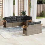 vidaXL Salon de jardin avec coussins 7 Pièces gris résine tressée