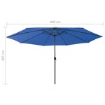 vidaXL Parasol de jardin avec lumières LED et mât en métal bleu azuré