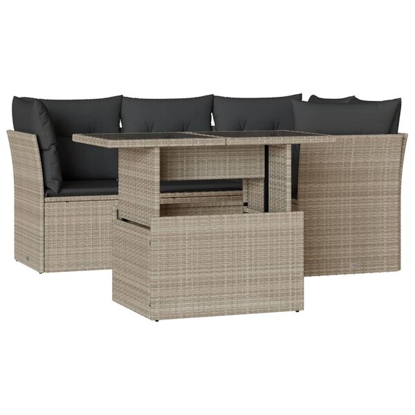 vidaXL Salon de jardin 5 Pièces avec coussins gris clair résine tressée