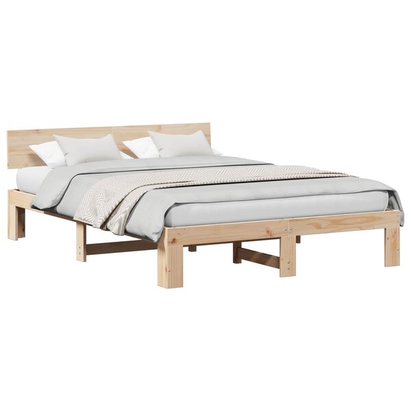 vidaXL Cadre de lit avec tête de lit Naturel 160 x 200 cm Pin massif