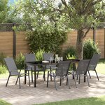 Ensemble de repas de jardin vidaXL 7 pièces gris textilène et acier
