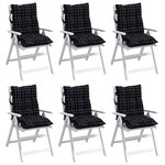 vidaXL Coussins de chaise à dossier bas lot de 6 motif à carreaux noir
