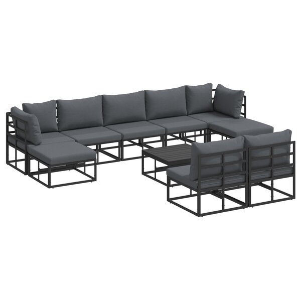 vidaXL Ensemble de canapé de jardin avec coussin 10 Pièces Noir Aluminium