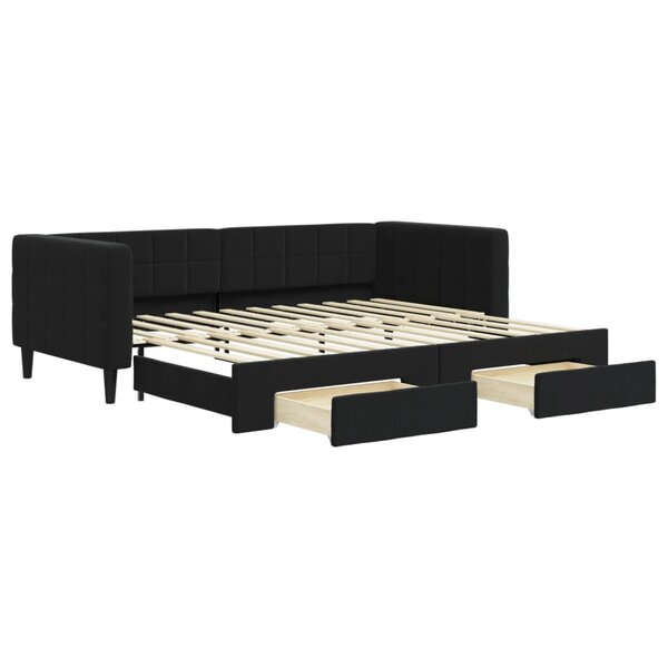 vidaXL Lit de jour avec gigogne et tiroirs sans matelas noir 90x200 cm