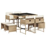 vidaXL Ensemble à manger de jardin et coussins 9 Pièces beige Poly rotin