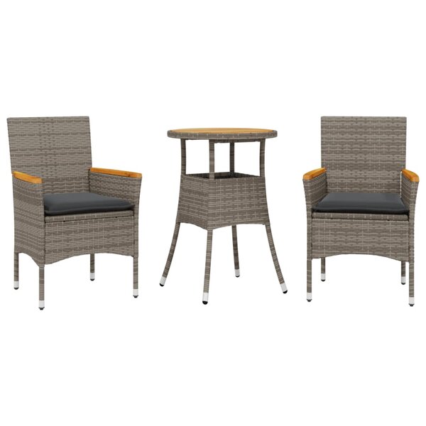 vidaXL Ensemble à manger de jardin et coussins 3 Pièces gris rotin acacia