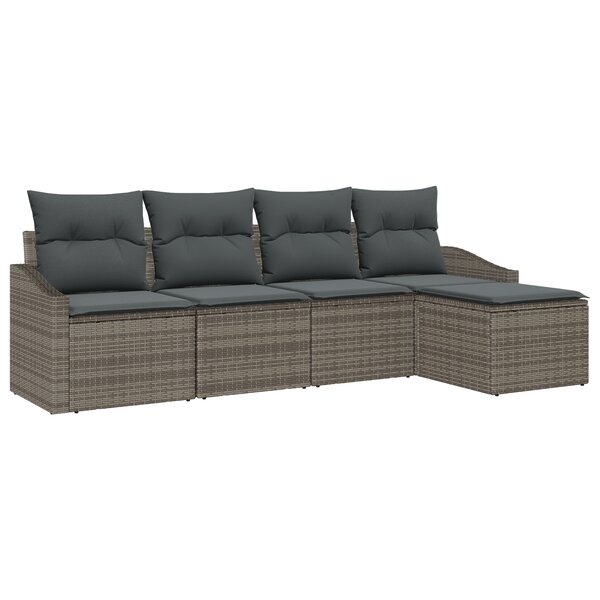 vidaXL Ensemble de repas de jardin de 5 pièces avec coussins gris en rotin PE