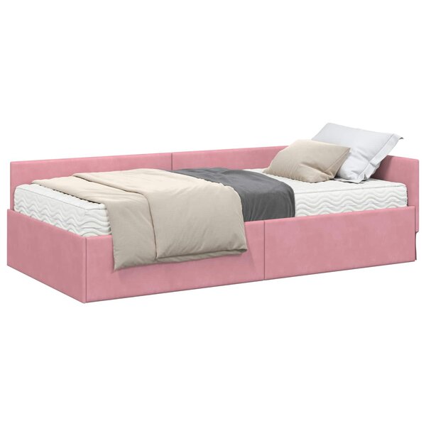 vidaXL Cadre de lit d'angle avec matelas Autre 2 Pièces Gris Velours