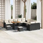 Ensemble de Canapé de Jardin 13 Pièces avec Coussins Noir Rattan Poly Acacia