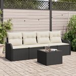 Ensemble de Canapé de Jardin de 5 Pièces avec Coussins Noir Rattan Poly