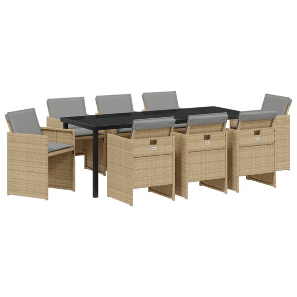 vidaXL Ensemble de Repas de Jardin 9 Pièces avec Coussins Beige Rattan Poly
