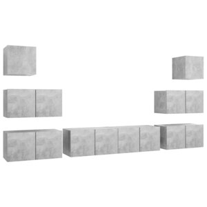 vidaXL Ensemble de meubles TV 8 Pièces Gris béton Bois d'ingénierie