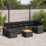 vidaXL Salon de jardin 8 Pièces avec coussins noir résine tressée