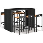 vidaXL Ensemble de bar jardin 7 Pièces noir poly rotin/bois massif acacia