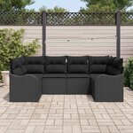 vidaXL Ensemble de canapé de jardin avec coussin 6 Pièces Noir Poly rotin