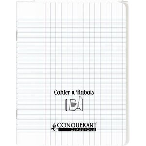 Cahier 48 pages seyès 90 g avec couverture polypropylène incolore 3 rabats  format 17 x 22 cm CONQUERANT