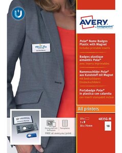 4835G-M - 10 badges Polar® gris anthracite avec aimant – 30 x 65 mm AVERY