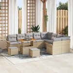 Ensemble de canapé de jardin 12 pièces avec coussins beige poly rotin acacia