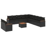 vidaXL Salon de jardin 12 Pièces avec coussins noir résine tressée
