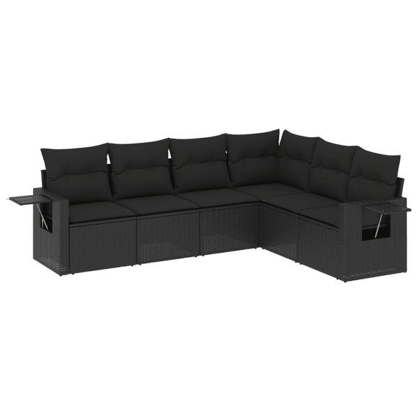 vidaXL Salon de jardin 6 Pièces avec coussins noir résine tressée
