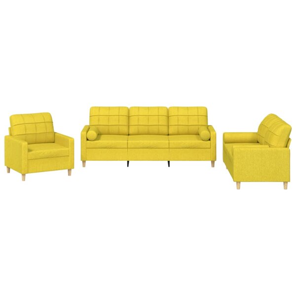 vidaXL Ensemble de canapés 3 Pièces avec coussins jaune clair tissu