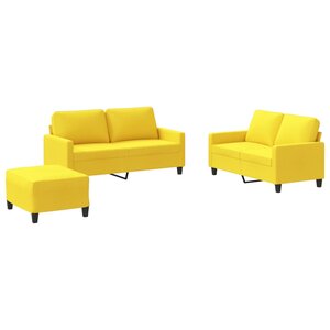 vidaXL Ensemble de canapés 3 Pièces avec coussins Jaune clair Tissu