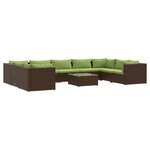 Salon de jardin meuble d'extérieur ensemble de mobilier 10 pièces avec coussins résine tressée marron 02_0015165
