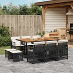 vidaXL Ensemble à manger de jardin 11 Pièces coussins noir résine tressée