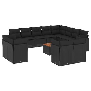 vidaXL Salon de jardin avec coussins 13 Pièces noir résine tressée