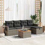 vidaXL Salon de jardin 6 Pièces avec coussins gris résine tressée
