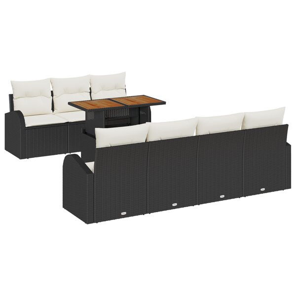 Ensemble de Canapé de Jardin de 8 Pièces avec Coussins Noir en Poly Rattan